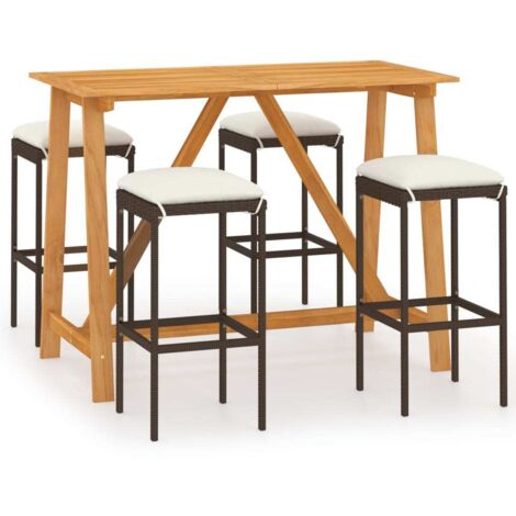 Set de 1 Table et 4 Tabourets de bar de jardin avec coussins, Ensemble Table et Chaises Marron OIB9247E