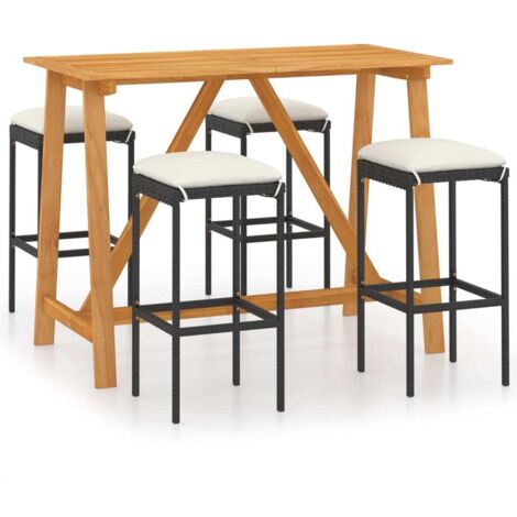 Set de 1 Table et 4 Tabourets de bar de jardin avec coussins, Ensemble Table et Chaises Noir OIB1146E