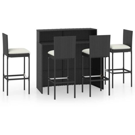 Set de 1 Table et 4 Tabourets de bar de jardin avec coussins, Ensemble Table et Chaises Noir OIB7467E