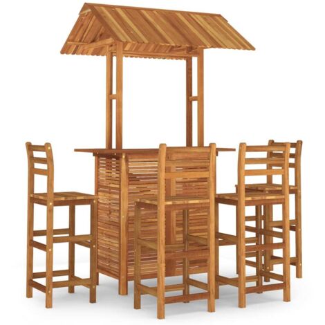 Set de 1 Table et 4 Tabourets de bar de jardin, Ensemble Table et Chaises Bois d'acacia solide OIB5417E