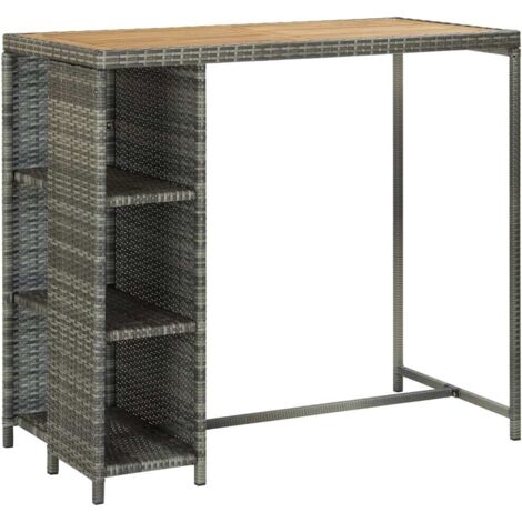 Set de 1 Table et 4 Tabourets de bar de jardin, Ensemble Table et Chaises et coussins Résine tressée Gris OIB5243E