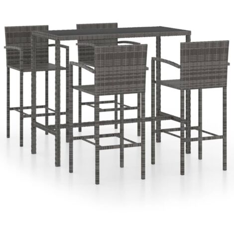 Set de 1 Table et 4 Tabourets de bar de jardin, Ensemble Table et Chaises Résine tressée Gris OIB1054E