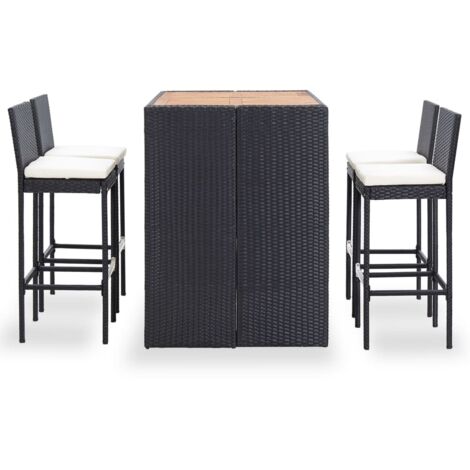 Set de 1 Table et 4 Tabourets de bar, Ensemble Table et Chaises Résine tressée et bois d'acacia Noir OIB8023E