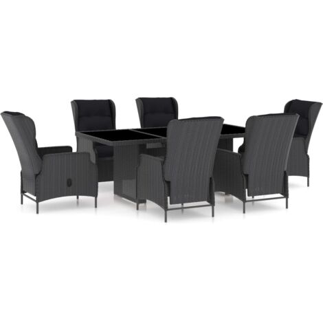 Set de 1 table et 6 chaises, Mobilier de salle à manger, avec coussins Résine tressée Gris foncé OIB7832E