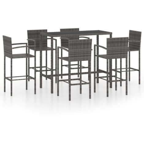 Set de 1 Table et 6 Tabourets de bar de jardin, Ensemble Table et Chaises Résine tressée Gris OIB3591E