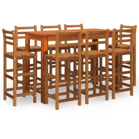 Set de 1 Table et 8 Tabourets de bar de jardin, Ensemble Table et Chaises Bois d'acacia solide OIB4492E