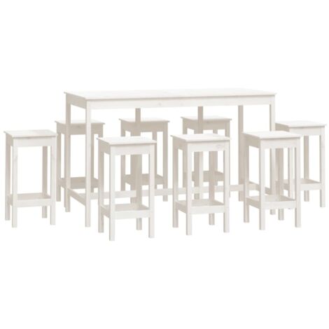Set de 1 Table et 8 Tabourets de bar, Ensemble Table et Chaises Blanc Bois de pin massif OIB9701E