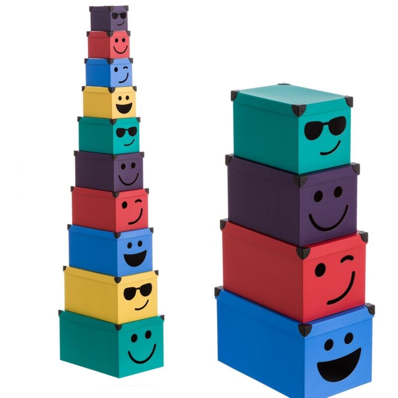

Set de 10 cajas de cartón y papel Smile multicolor