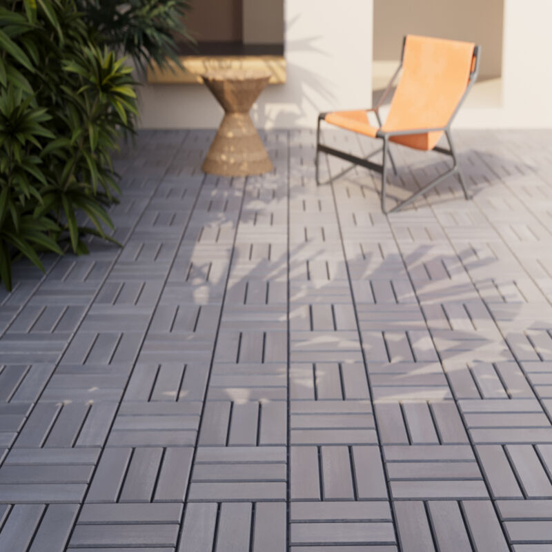 Set de 10 dalles de jardin Alliste bois d'acacia 12 lattes 0,9 m² gris Casa.pro