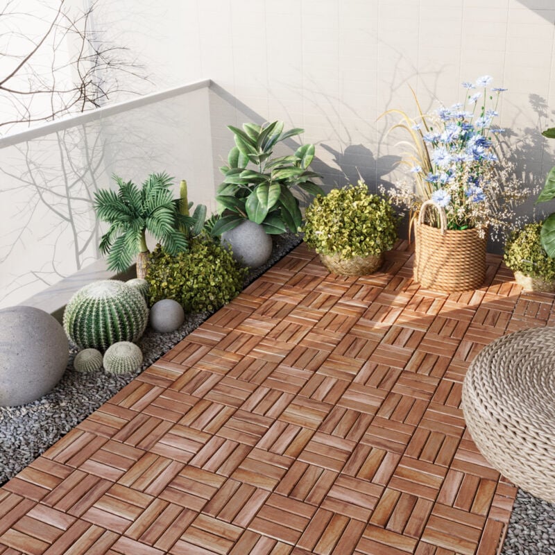 Set de 10 dalles de jardin Alliste bois d'acacia 12 lattes 0,9 m² naturel casa.pro