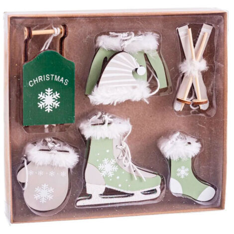 Set de 10 décorations de Noël en bois sport d'hiver Vert - 9.5cm