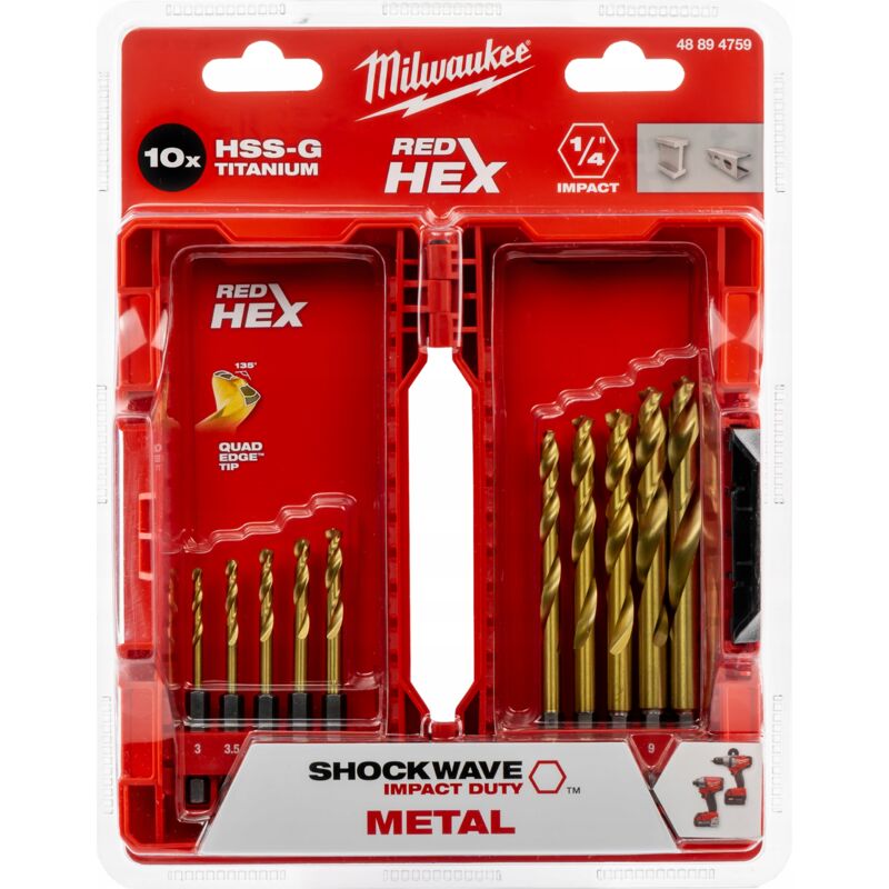 Milwaukee - Forets à métaux SWave hss-g Tin, jeu de 10 pièces.