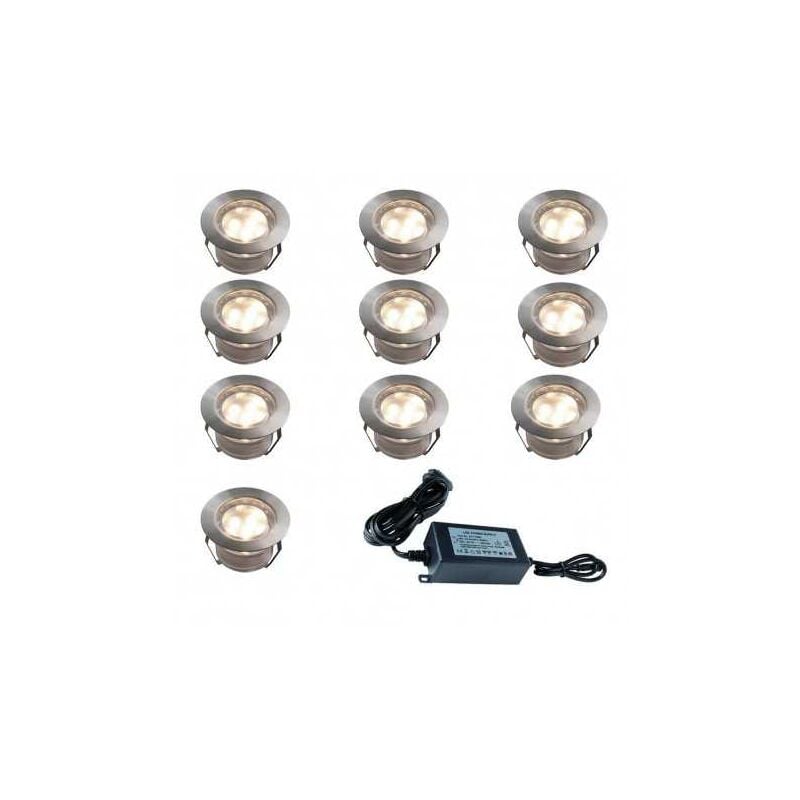 Sud Bois - Set de 10 Spots Blanc Chaud (12V) à encastrer Ø45mm + Transformateur 30 w