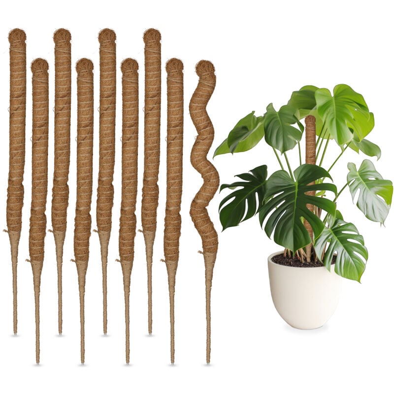 Tuteurs en fibre de coco, lot de 10, pour monstera, photos, supports pour plantes d'intérieur, 60 cm, nature - Relaxdays