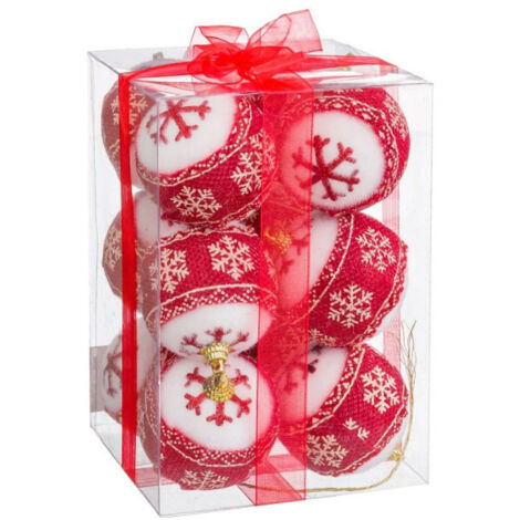 Set de 12 boules de Noël rouges et blanches étoiles - 6cm