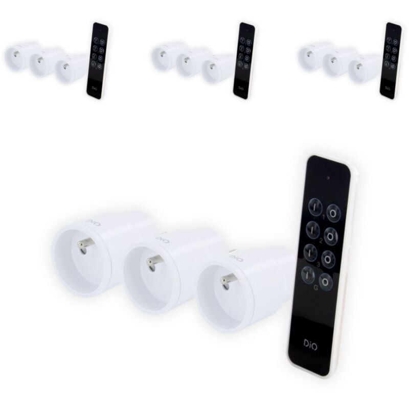 Dio Connected Home - Set de 12 mini prises nano On/Off + télécommande - 2300W - Blanc et Noir - Chacon