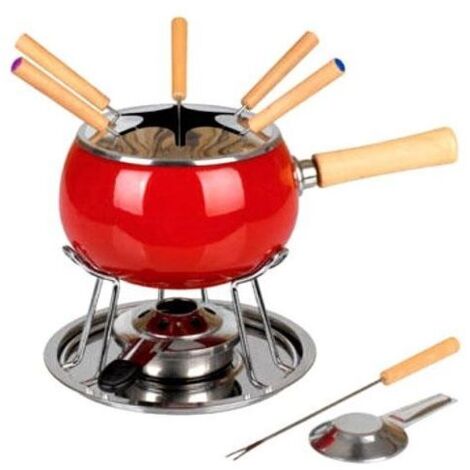 Set de 12 pièces de fondue émaillée rouge Eva
