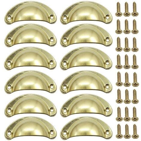 Set de 12 tiradores retro con forma de concha, color dorado, 82 mm, con tornillos