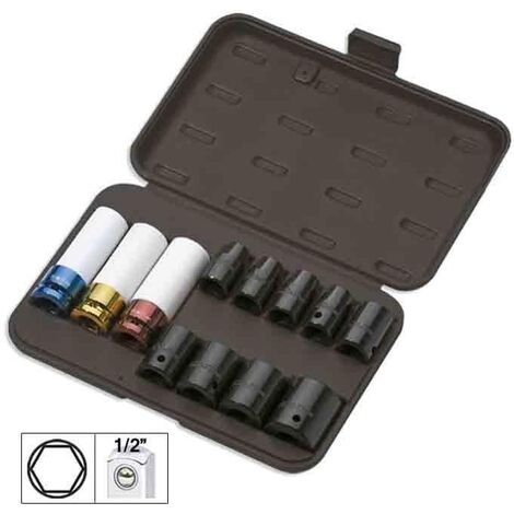 Set de 12 vasos de impacto de 1/2" HEX. ESPECIAL EXTRACCIÓN RUEDAS JBM 52343