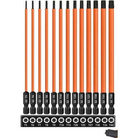 Set de 13 Embouts Torx Longs T5-T40 Acier S2 150mm Magnétiques Pour Perceuse