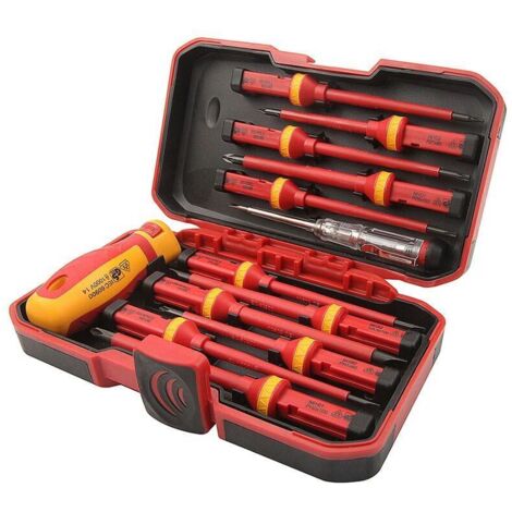 Set de 13 tournevis VDE avec embouts interchangeables – Longueur 100 mm – Pour travaux électriques – Boîte de rangement incluse – Tolsen - 13PCS