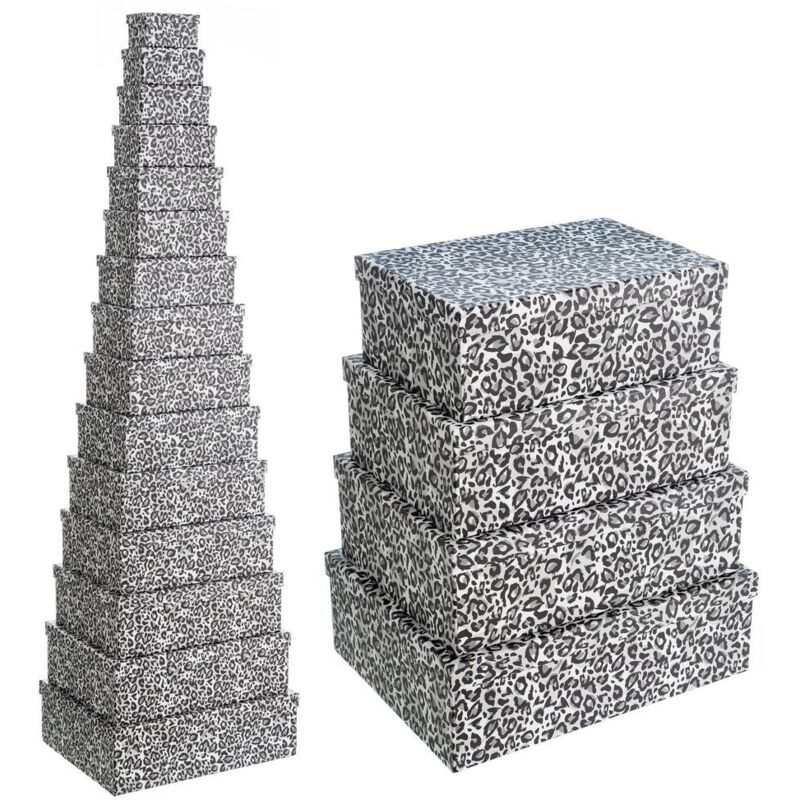 

Set de 15 cajas de cartón y papel animal print blanco y negro exóticas