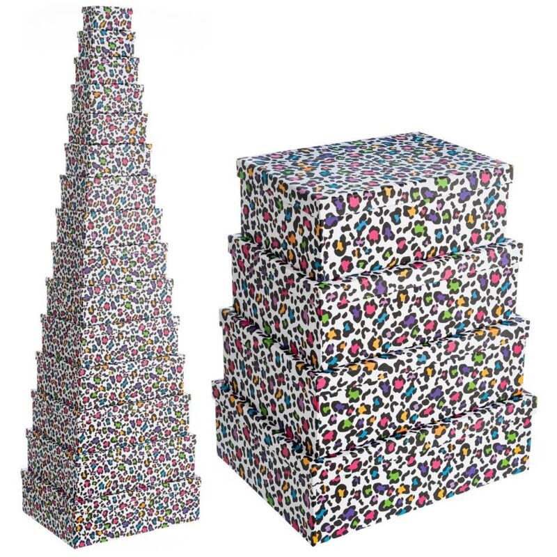

Set de 15 cajas de cartón y papel animal print multicolor exóticas