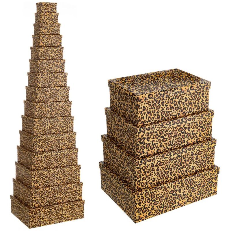 

Set de 15 cajas de cartón y papel leopardo mostaza exóticas