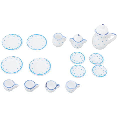 Set de 15 tasses à thé miniatures en céramique pour maison de poupée, accessoires détaillés et modèles réduits réalistes.