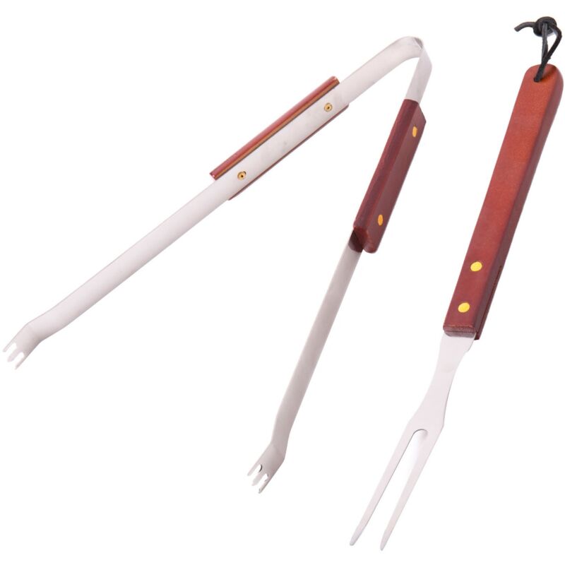 

Set de 2 accesorios barbacoa de acero inoxidable y madera marrón