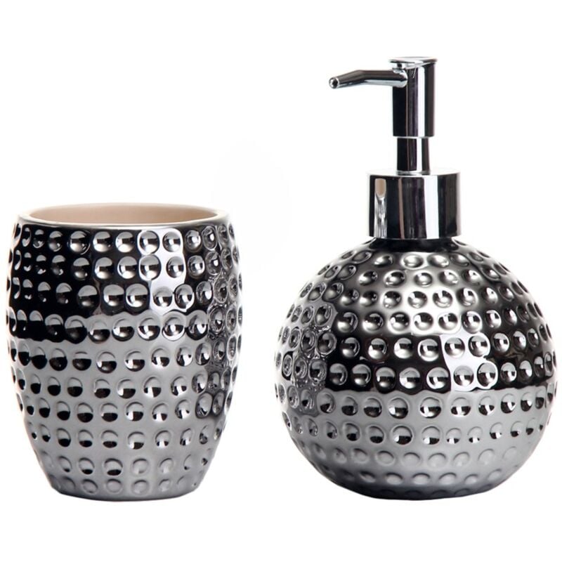 

Lolahome - Set de 2 accesorios de baño de dispensador y portacepillos de cerámica plateado