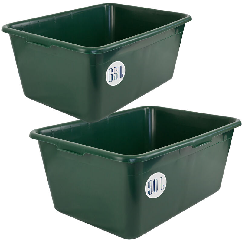 Set de 2 Bac à Gibiers Baignoire Cuvette Chasser Plateau d'alimentation 65L + 90L Vert Plastique Petigi