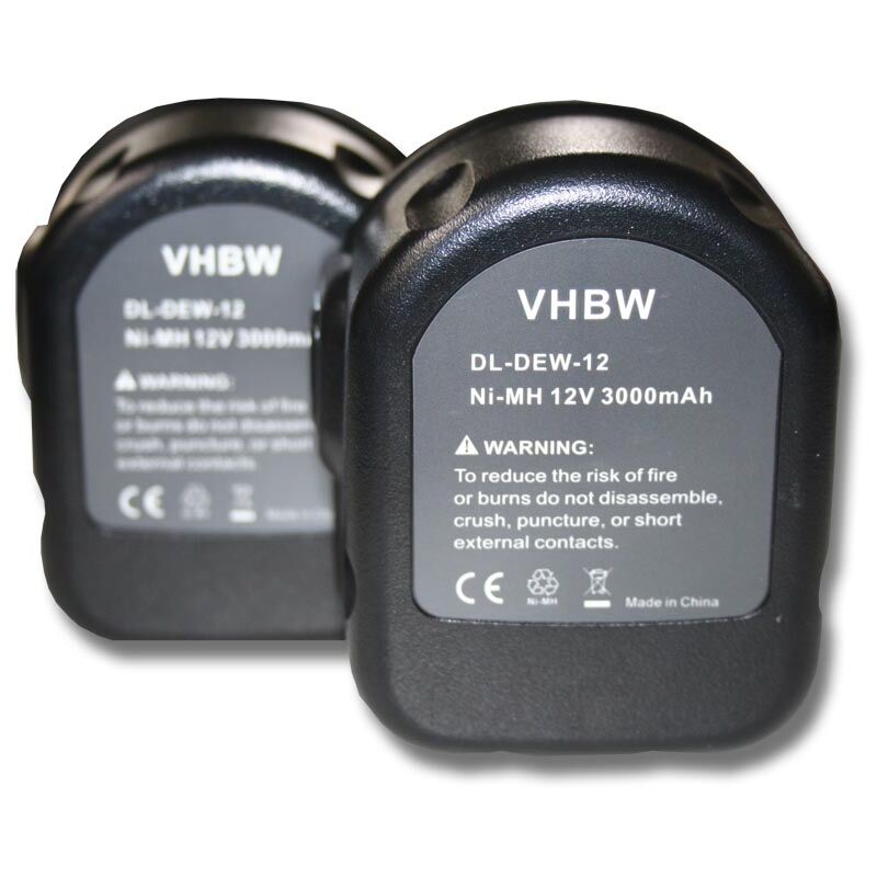 2x Batteries compatible avec Dewalt DC742KA, DC742VA, DC743KA, DC743KB, DC745KA, DC745KB outil électrique (3000mAh NiMH 12 v) - Vhbw