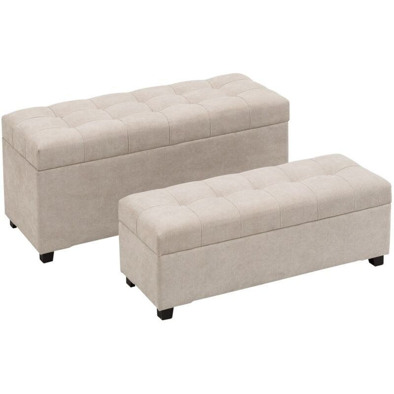 

Set de 2 baúles pie de cama tapizados clásicos de tela beige