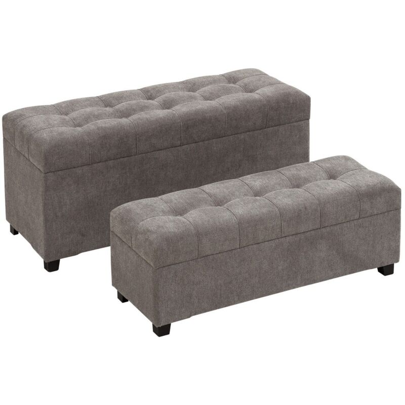 

Set de 2 baúles pie de cama tapizados clásicos de tela gris