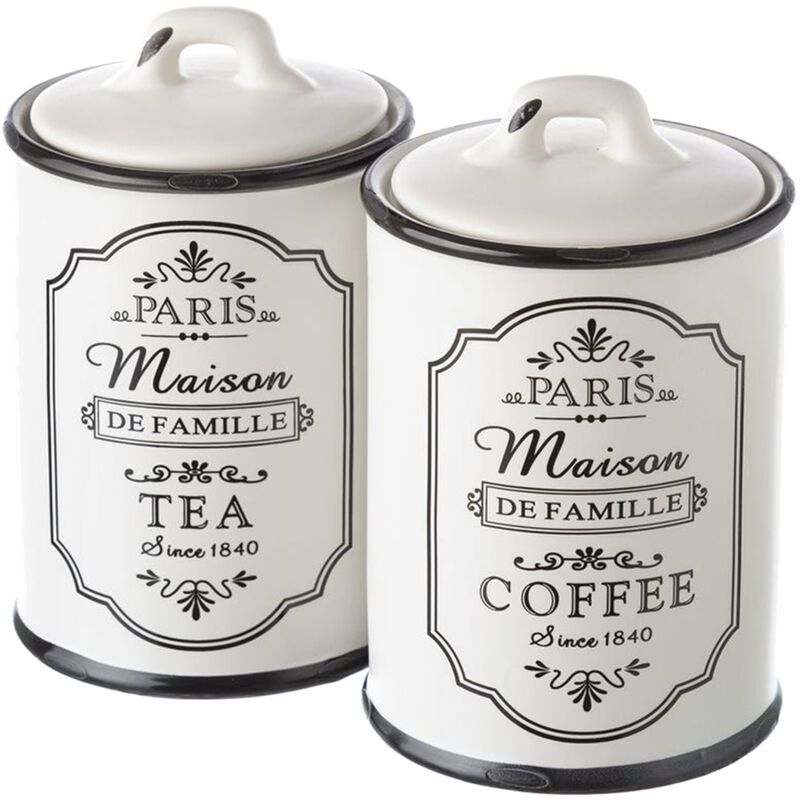 Set de 2 bocaux thé et café rétro en céramique