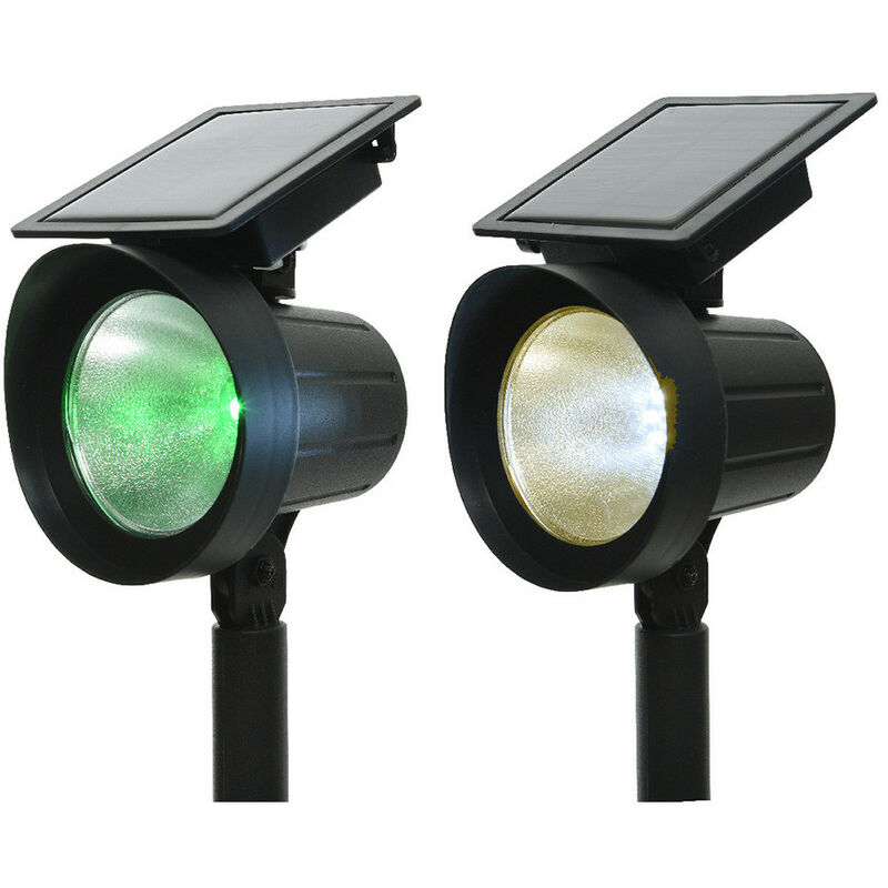 Set De 2 Piquets Projecteur Solaire Led 25lm Lumière Multicolore (8 Couleurs) 11x13x42.5cm