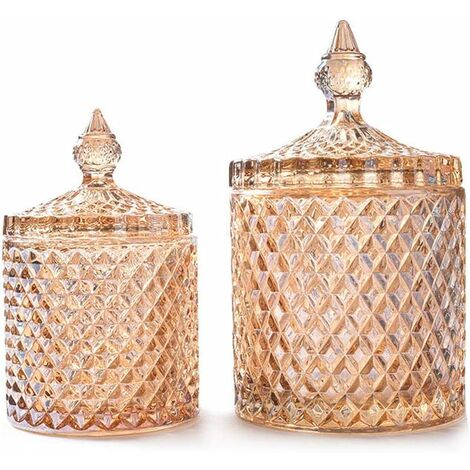 Set de 2 Botes de Cristal de Baño con Tapa para Bastoncillos de Algodón Marrón