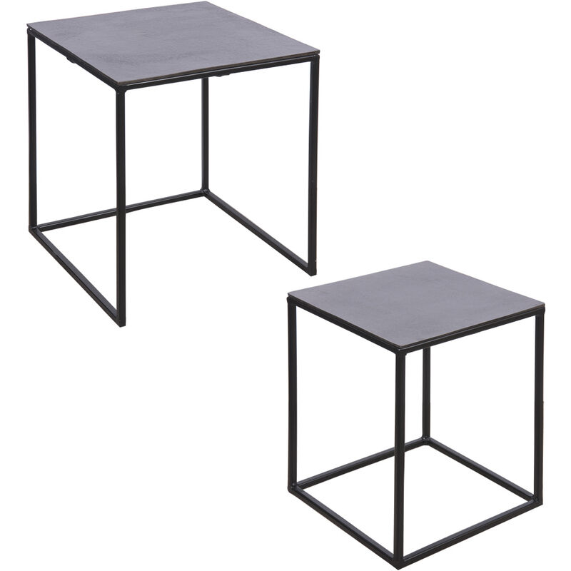 table passion - set de 2 bouts de canapés carrés noir 38x45 et 30x39 cm - noir