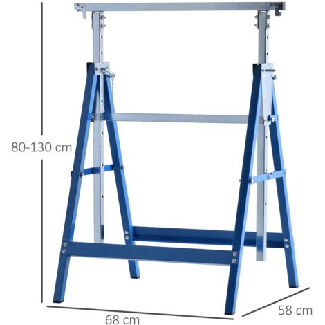 Set de 2 Caballetes Metálicos Plegables con Altura Ajustable Caballetes de Sierra de Acero 68x58x80-130 cm Azul