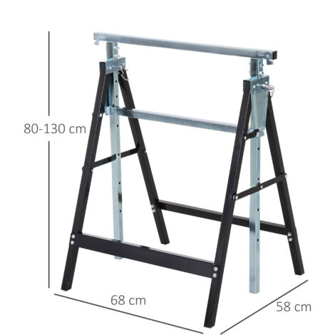Set de 2 Caballetes Metálicos Plegables con Altura Ajustable Caballetes de Sierra de Acero 68x58x80-130 cm Negro
