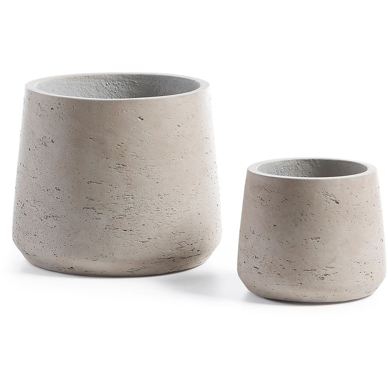 Lot de 2 cache-pots Low gris en ciment pour usage intérieur et extérieur - Beige - Kave Home