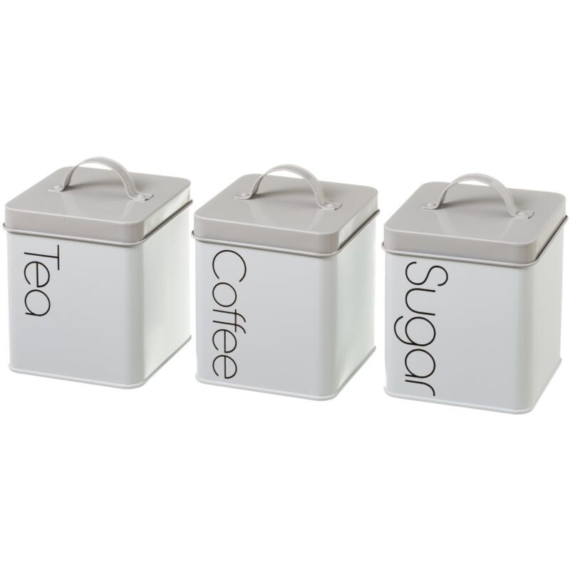 

Set de 2 cajas de café y té de metal blanco de 17x11x11 cm