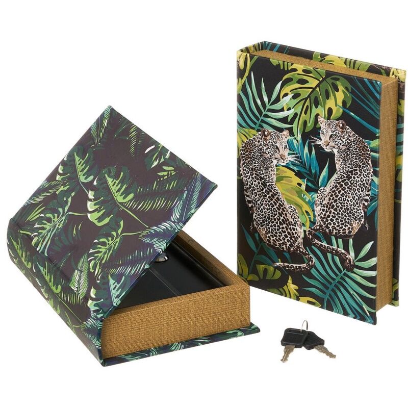 

Set de 2 cajas libro de caudales de polipiel y metal con jungla negras