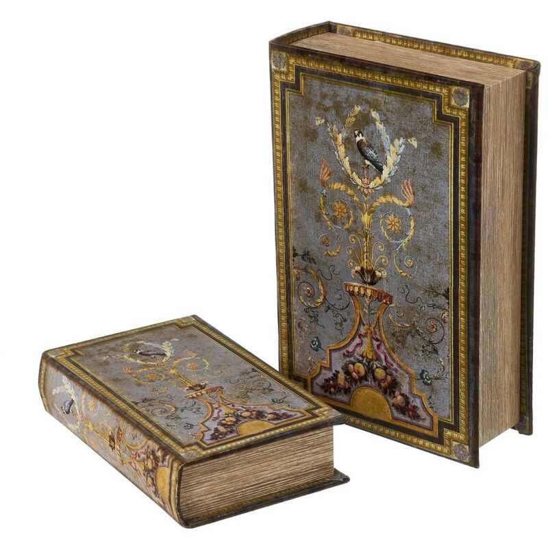 

Set de 2 cajas libro de MDF y seda de pájaro gris