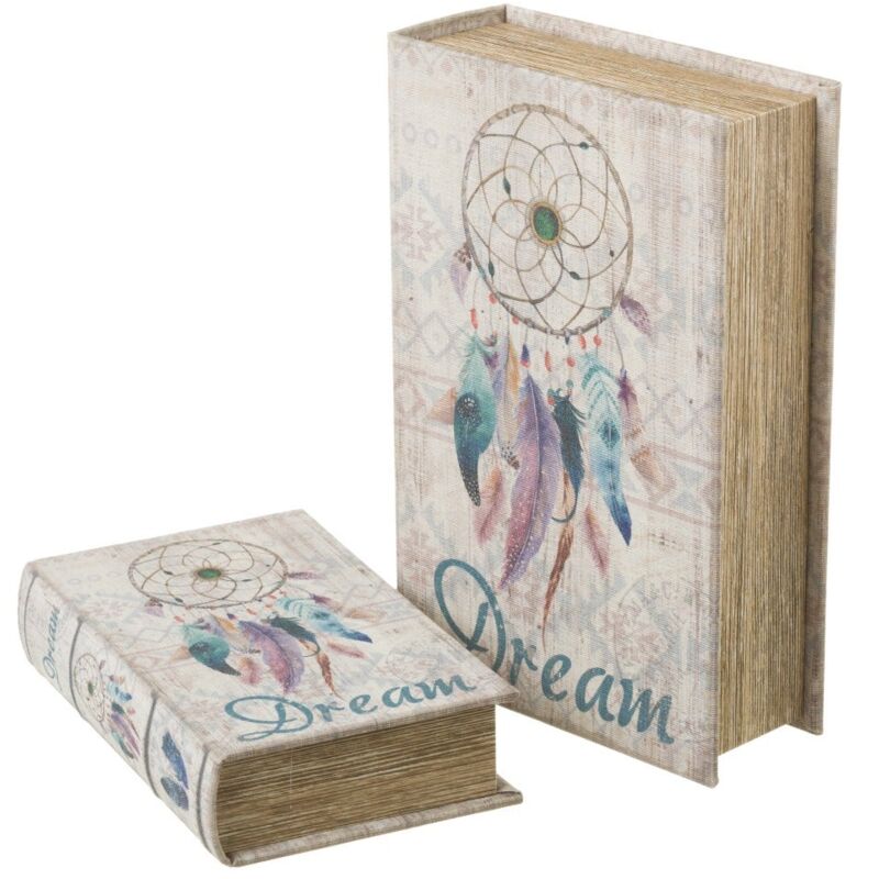 

Set de 2 cajas libro de plumas de madera beige
