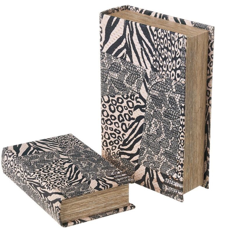 

Set de 2 cajas libro de polipiel y madera MDF animal print beige y negro