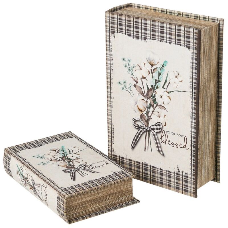 

Set de 2 cajas libro de tela y DM de flores marrón