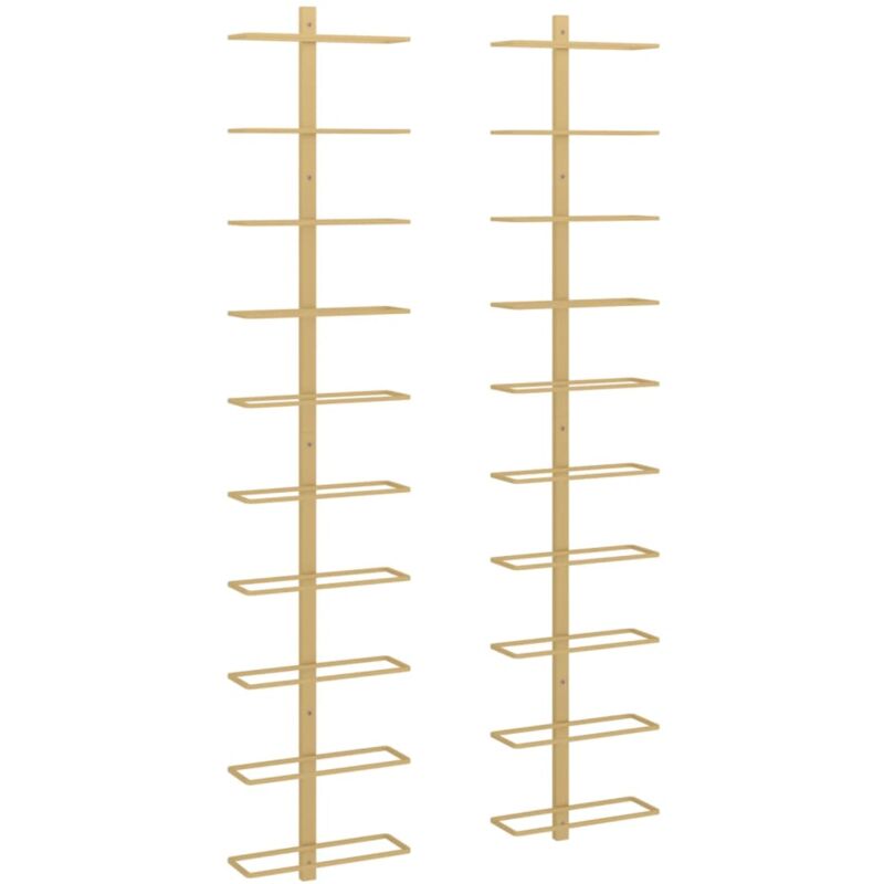 Décoshop26 - Set de 2 casiers range bouteilles étagère de rangement vin mural pour 10 bouteilles en métal doré DEC024369