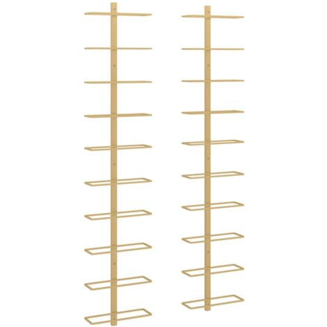 Set de 2 casiers range bouteilles étagère de rangement vin mural pour 10 bouteilles en métal doré DEC024369